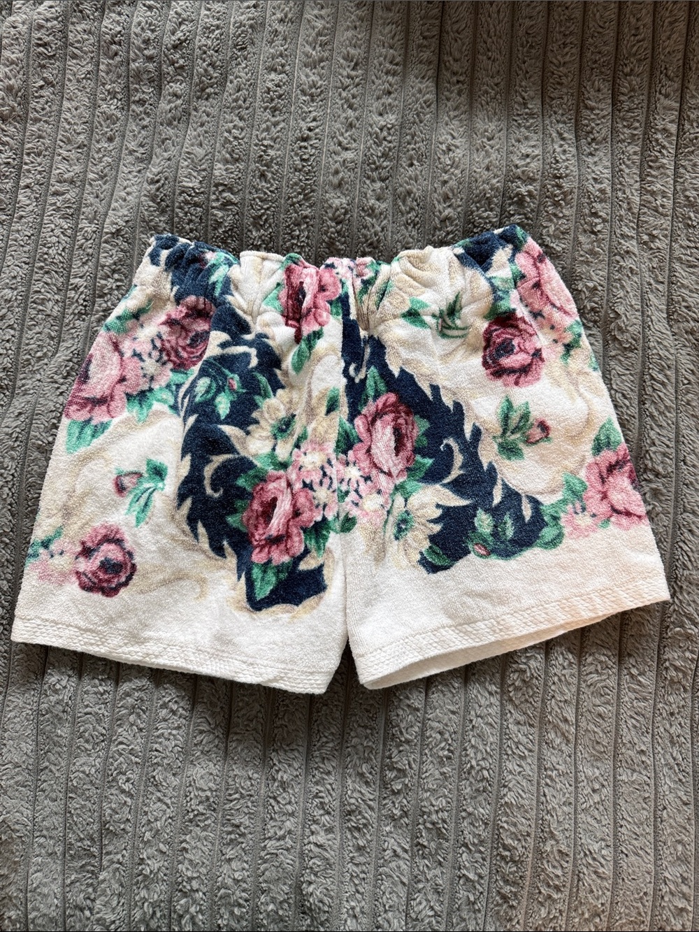 Women's Floral Terry Cloth Shorts - Pink & Navy
